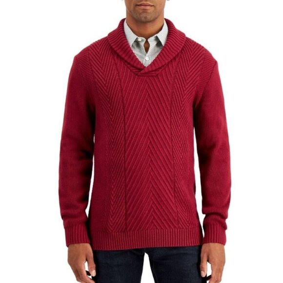 NEW! Club Room Men's Chunky Knit Shawl Neck Garnet Stone Red Sweater Knit Small - Picture 1 of 2